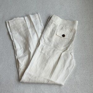 JCrew Women's Cream Linen Trousers with Buttoned Back Pocket